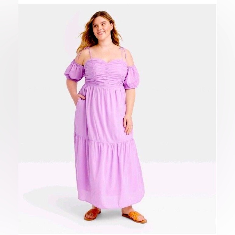 Universal Thread | Milkmaid Gauze Puff Sleeve Tie Shoulder Maxi Dress